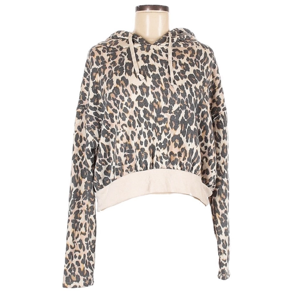 🌺 BP. Nordstrom Leopard Print Crop Boxy Hoodie Size M NWT
